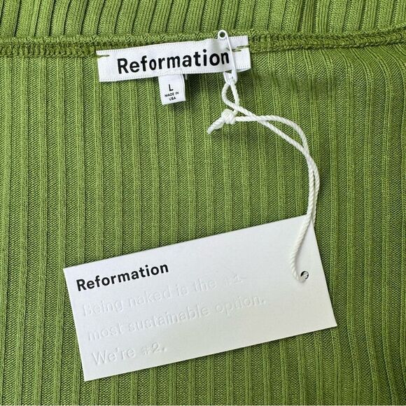 NEW Reformation Percy Knit Mini Dress Crocodile Green Size Large - Picture 6 of 8